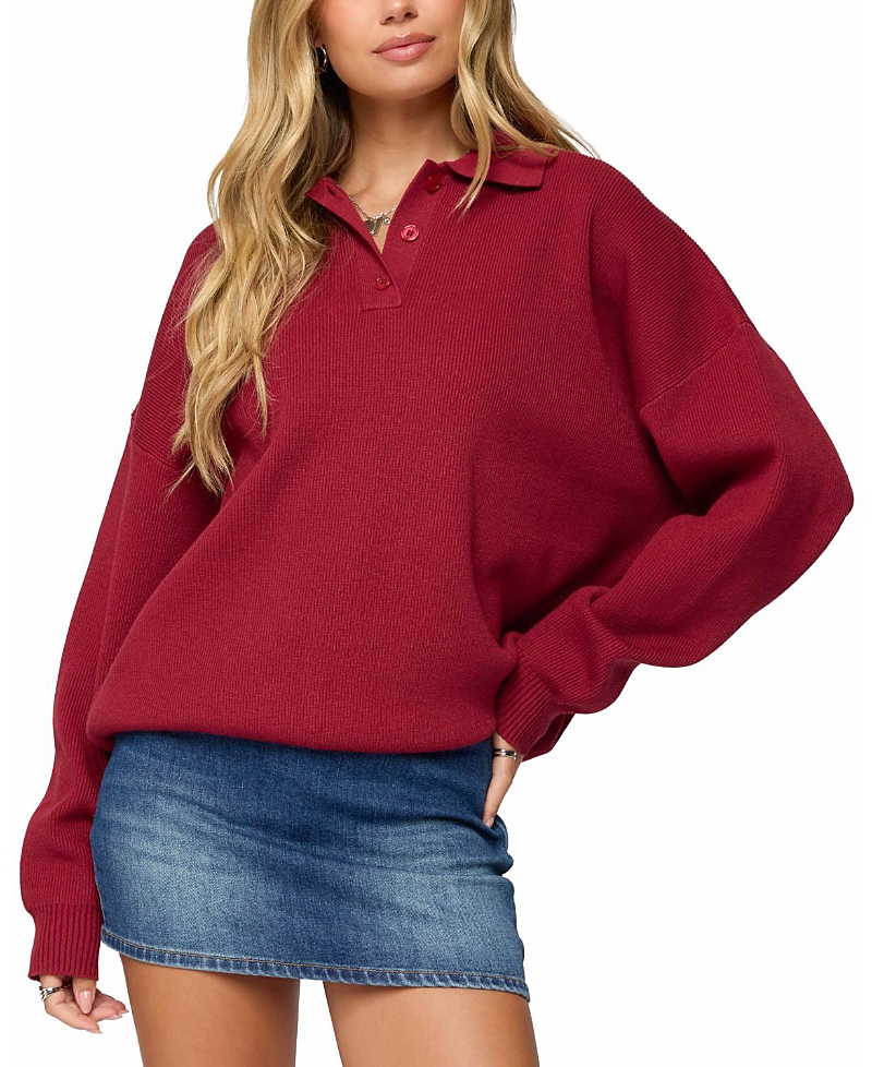 Edikted Lorie Oversized Knit Polo Sweater