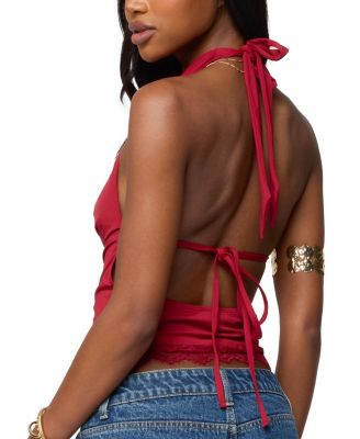  Layered Lacey Cowl Neck Halter Top