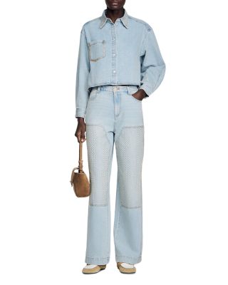 Lady Rhinestone Crop Denim Shirt