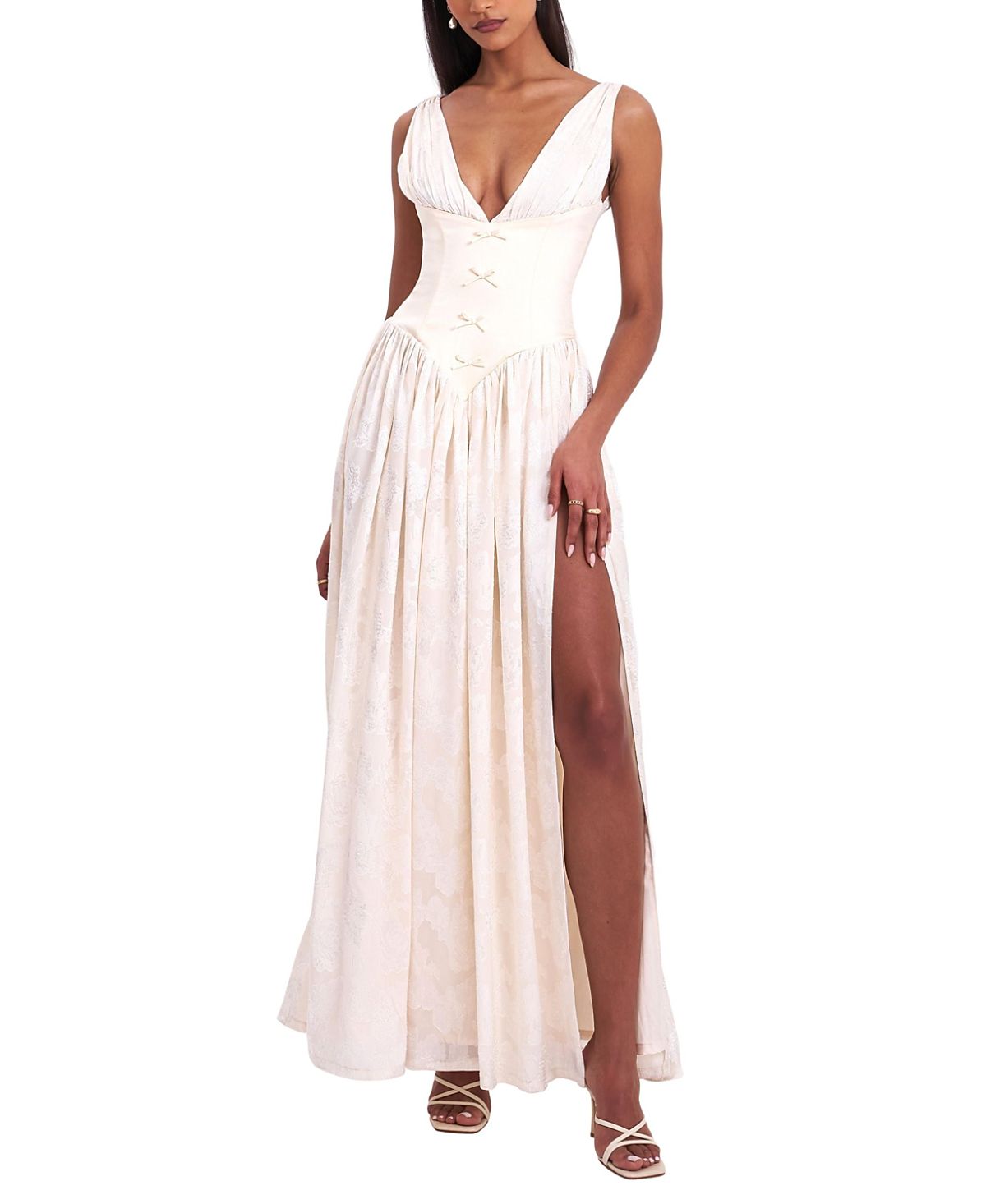 Miss Circle Sabrina High Slit Jacquard Maxi Dress