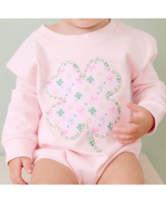 Girls' Ditsy Shamrock Patch St. Patrick's Day Long Sleeve Romper - Baby