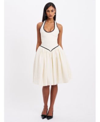  Natalie U Neck Halter Drop Waist Tweed Midi Dress