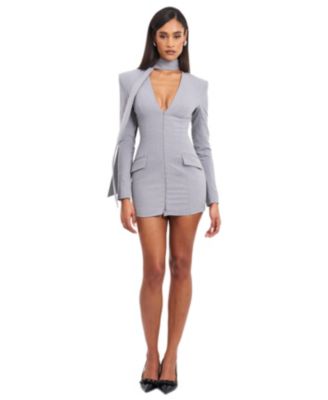  Tahlia Woven Crepe Deep V Pinstripes Blazer Dress