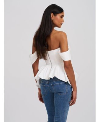  Qistina Off-Shoulder Bubble Hem Peplum Cotton Top