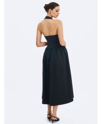  Delaney Lapel Halter Midi A-Line Dress