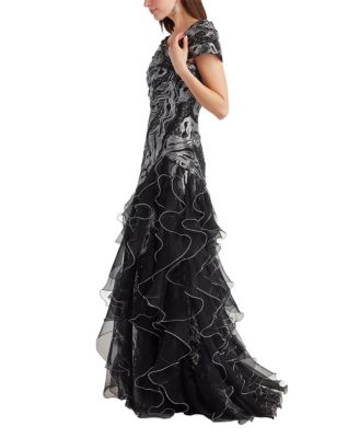  Cosmina Stardust Motif Ruffle Gown