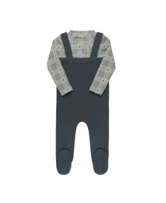 Ely's & Co. Unisex Cotton Floral Plaid Collection Bodysuit + Overalls - Baby, Little Kid In Blue