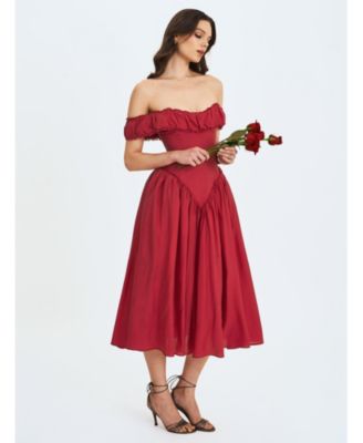  Xavy Drop Waist Off-Shoulder Corset Midi Dress