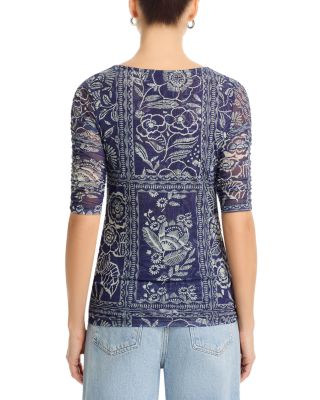 Ruched Sleeve Mesh Top