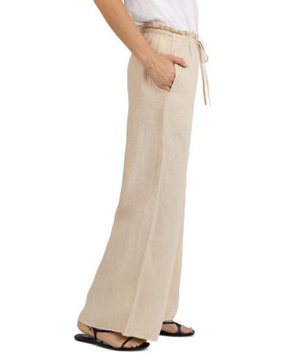 Ruffle Waist Wide Leg Linen Pants