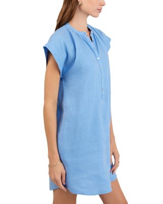 Linen Cap Sleeve Henley Mini Dress