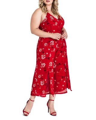Red Floral Halter Front Split Capri Jumpsuit