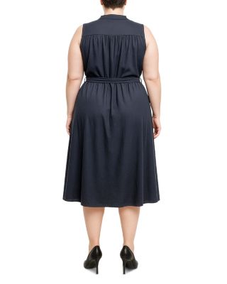 Button Front Self Tie Sleeveless Midi Dress