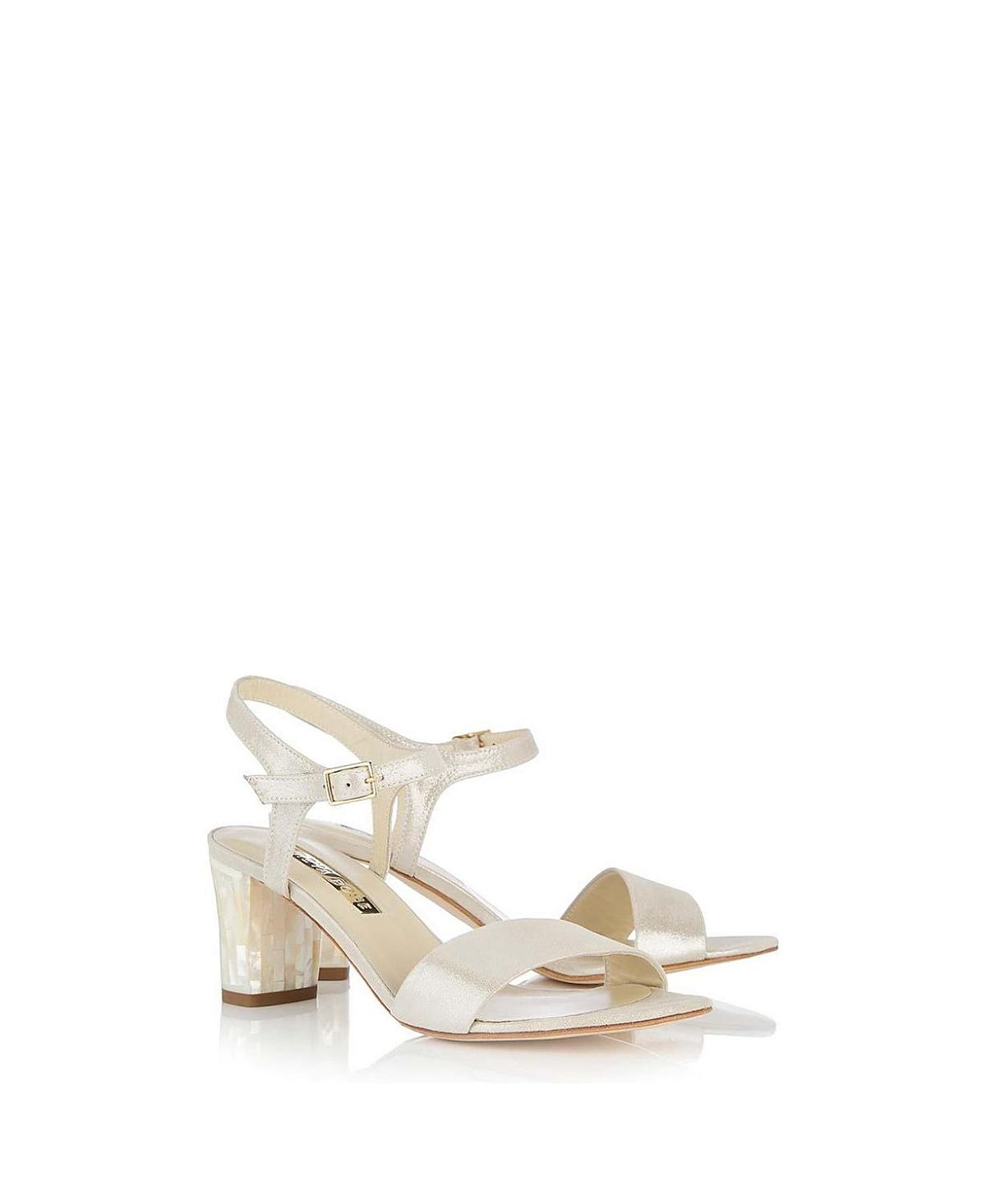 Freya Rose Women's Martina Midi Champagne Ankle Strap Pearl Heel Sandal