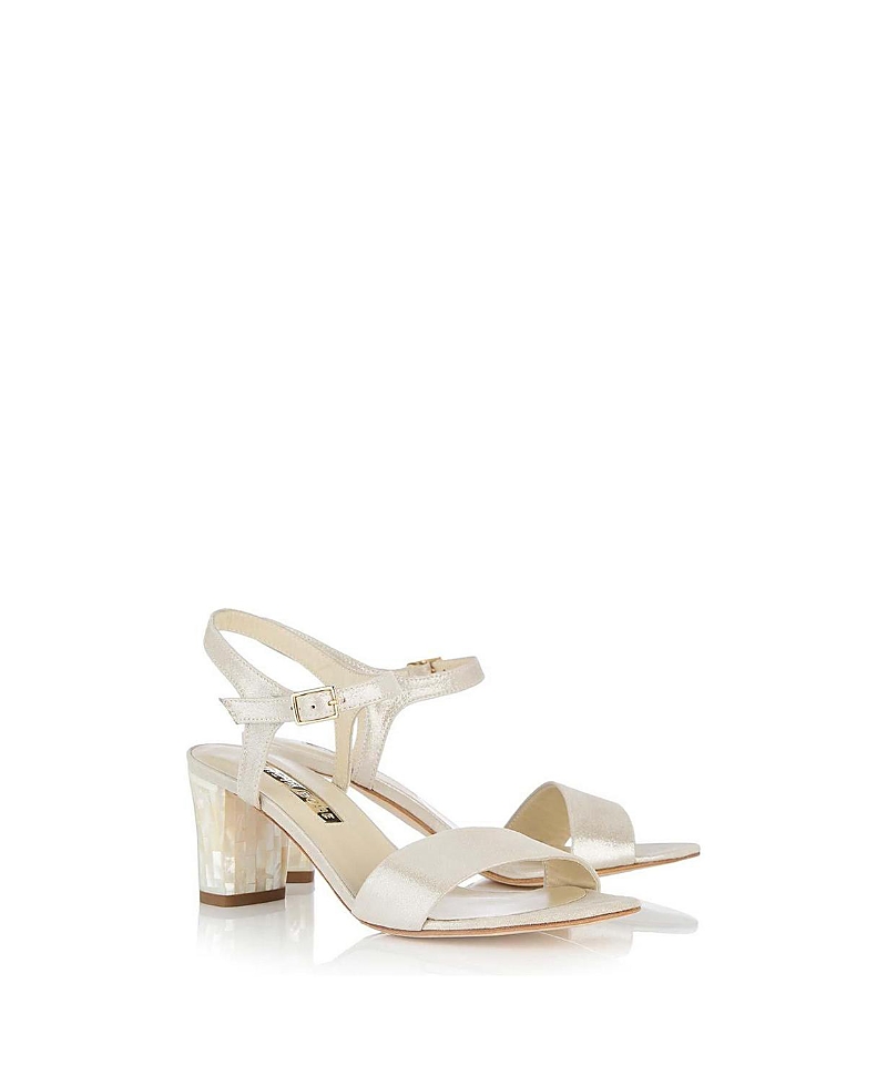 Freya Rose Women's Martina Midi Champagne Ankle Strap Pearl Heel Sandal