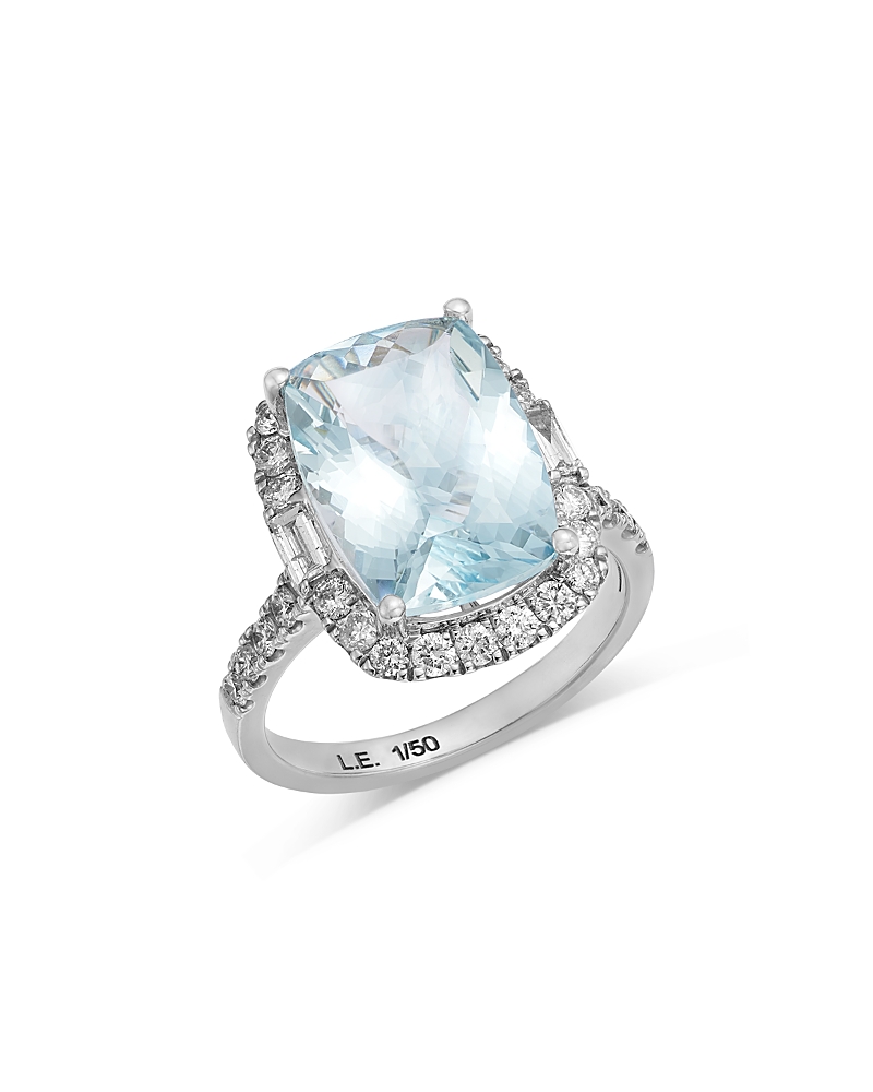 Bloomingdale's Fine Collection Limited Edition Aquamarine & Diamond Cushion Cut Aquamarine Halo Ring in 14K White Gold