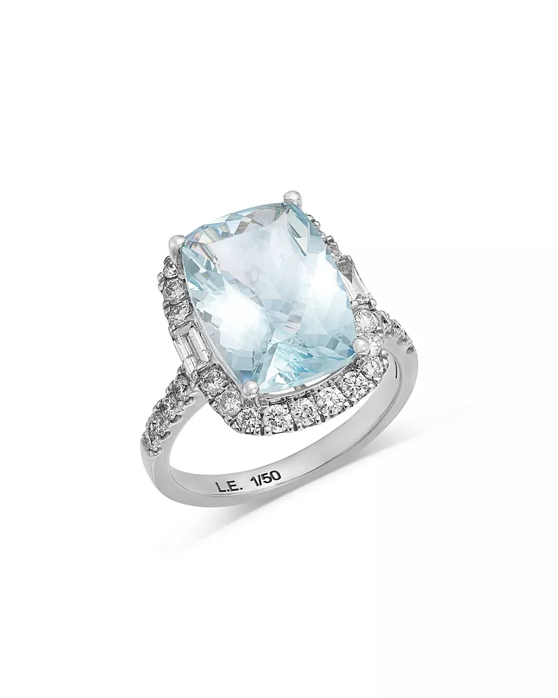 Bloomingdale's Fine Collection Limited Edition Aquamarine & Diamond Cushion Cut Aquamarine Halo Ring in 14K White Gold