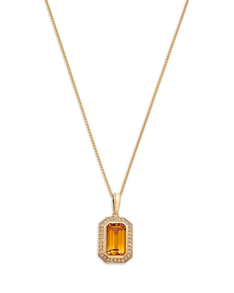 Bloomingdale's Fine Collection Citrine & Diamond Halo Pendant Necklace in 14K Yellow Gold, 18