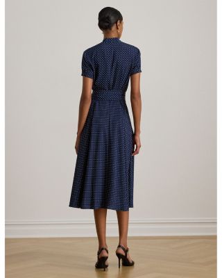 Polka Dot Belted Crepe Dress