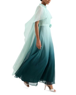 Aspen Teal Ombr&eacute; Cape Maxi Dress