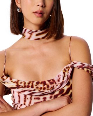 Orchid Print Scarf Midi Dress