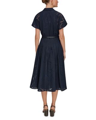 Short Sleeve Burnout Belted Shirt Dress