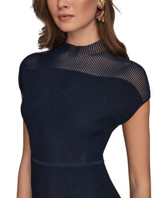 Sheer Panel Mock Neck Midi Sweater Dress