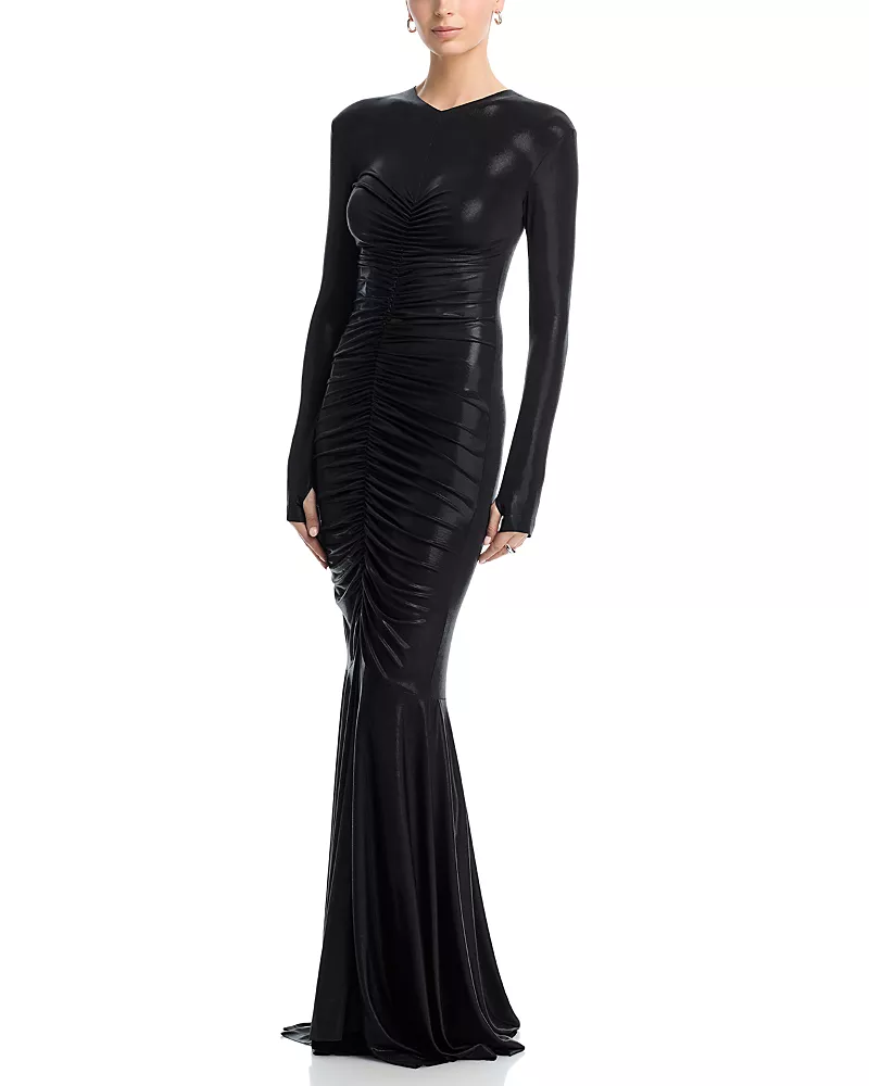 Norma Kamali Shirred Front Fishtail Gown