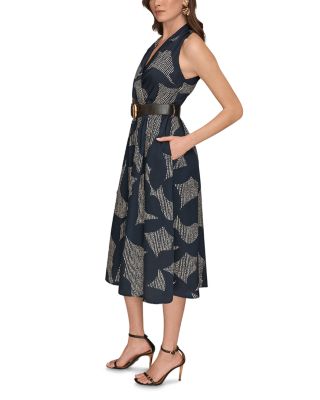 Printed Sleeveless Belted Midi Dress
