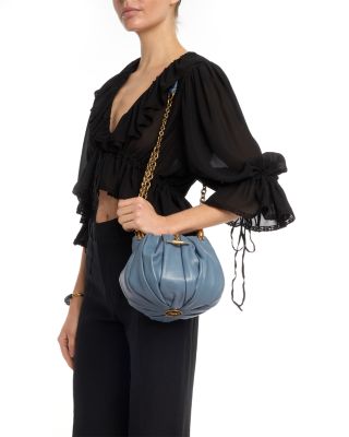 Pliss&eacute; Chain Shoulder Bag in Pleated Leather
