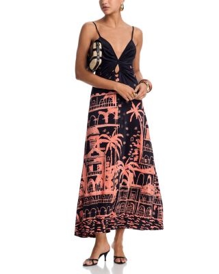 Scenic Print Keyhole Cutout Dress