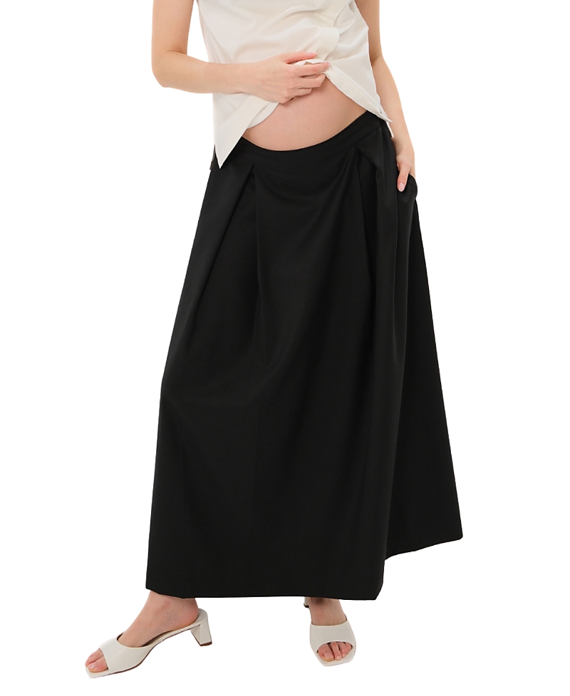 Marion Women's Over-under Bump Pleated Tencel Maternity Maxi Skirt In Black