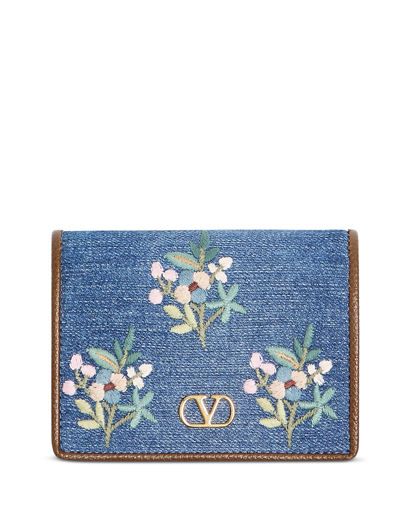 Valentino Garavani Embroidered Flower Flap French Wallet