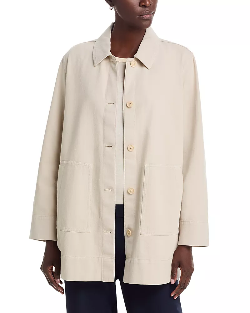 Eileen Fisher Garment Dyed Utility Classic Collar Long Jacket