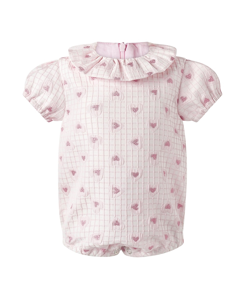 Rachel Riley Girls' Heart Check Damask Bubble Romper - Baby