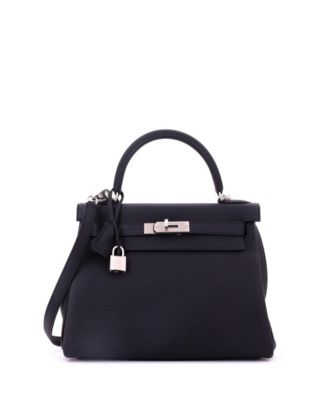 Kelly 28 Handbag Black Togo with Brushed Palladium Hardware