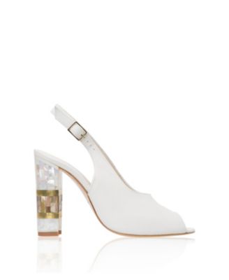  Women's Zara White Slingback Peep Toe Pearl Heel Sandal