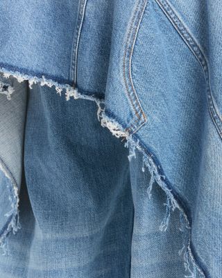 Mid Waist Relaxed Curve Deconstructed Jeans in Mid Blue