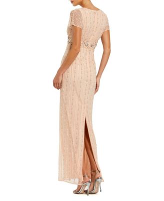  Beaded Blouson Column Gown