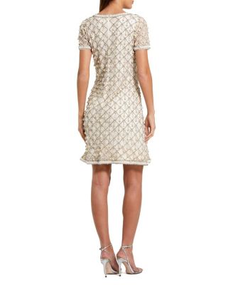  Short Sleeve Embellished Crepe Midi Dress