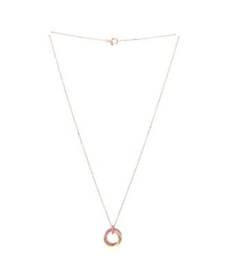 Medium Trinity Pendant Necklace 18K Tricolor Gold with Pave Pink Sapphires, 16.5"