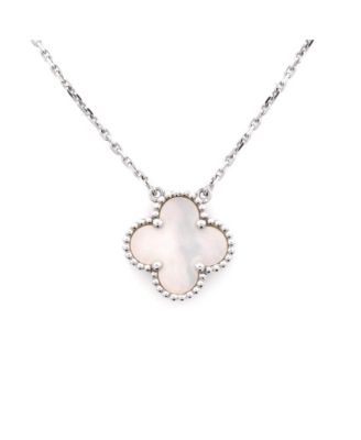  Vintage Alhambra Pendant Necklace 18K White Gold and Mother of Pearl, 16.25"