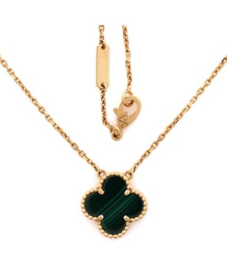 Vintage Alhambra Pendant Necklace 18K Gold and Malachite, 16.25"