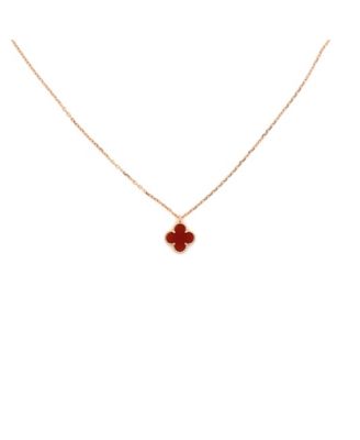  Sweet Alhambra Pendant Necklace 18K Rose Gold and Carnelian, 17.75"