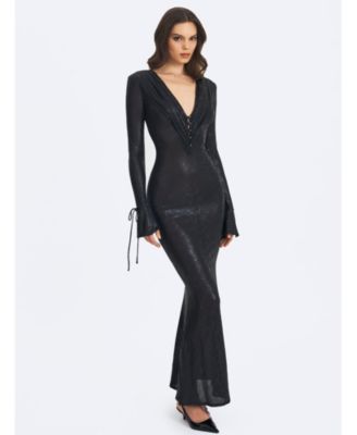 Ilysia V-Neck Plunge Snakeskin Mermaid Hem Maxi Dress