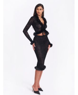  Hali Burnout Velvet Stretch Mesh Faux Fur Trim Top