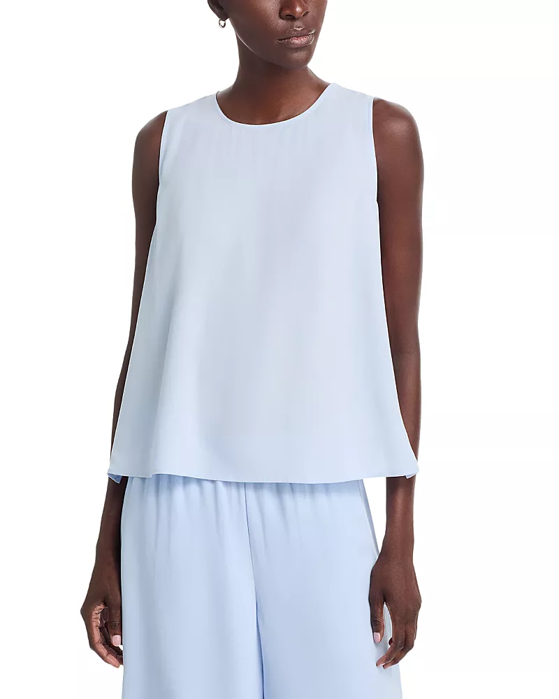 Eileen Fisher Silk Georgette Crepe Round Neck Shell