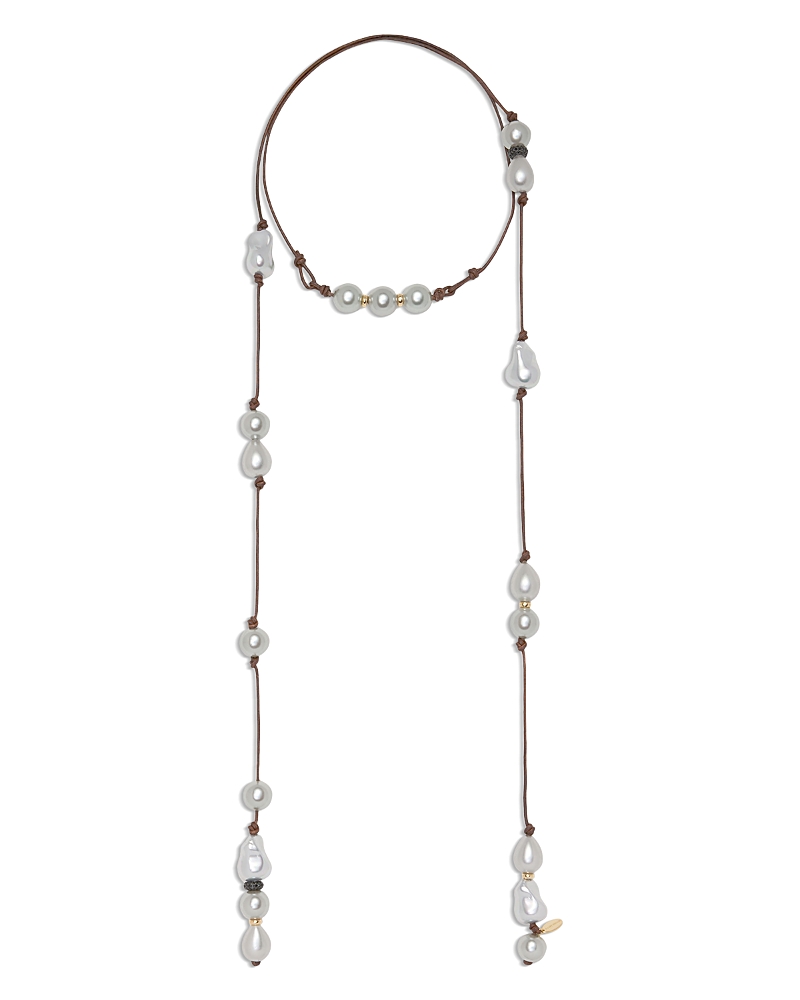 Ramy Brook Riya Imitation Pearl Leather Cord Wrap Necklace, 52