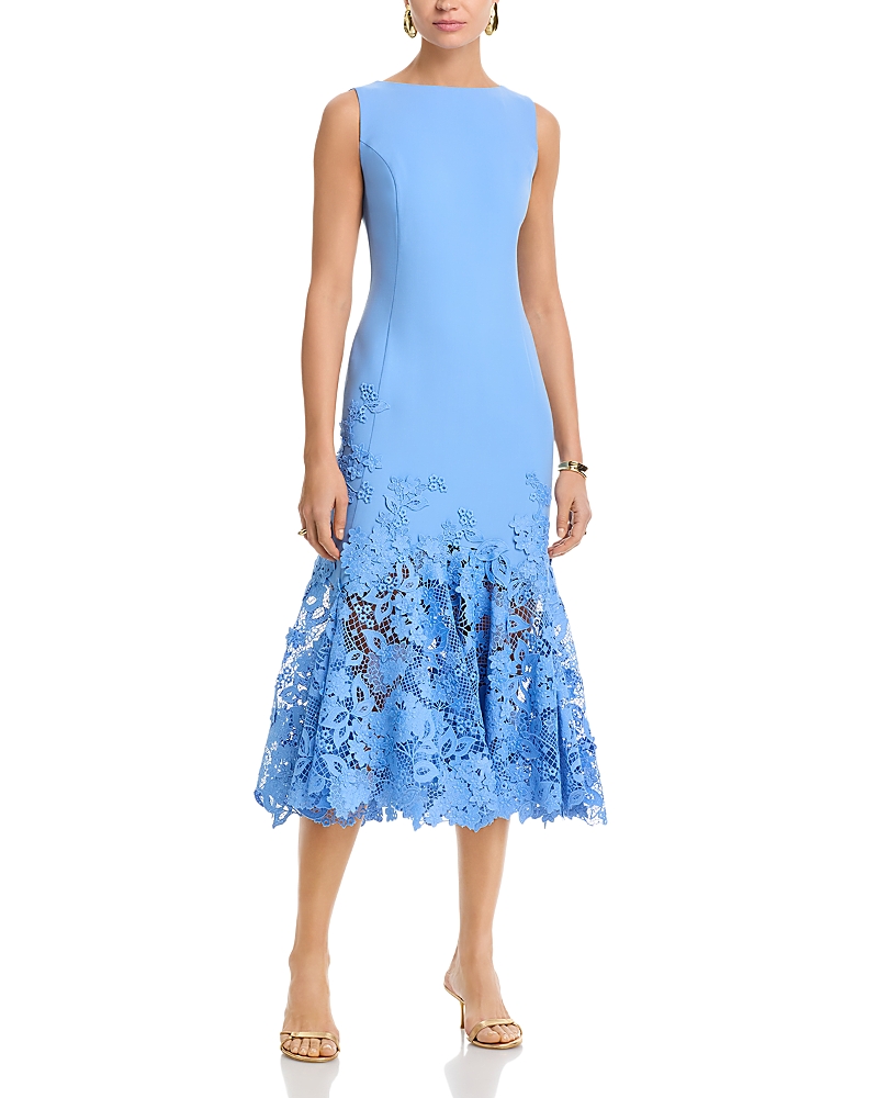 Oscar de la Renta Sleeveless Porcelain Flowers Guipure Day Dress