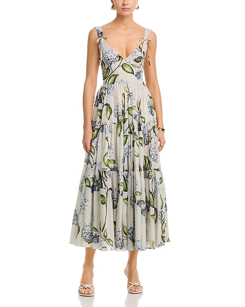 Oscar de la Renta Sleeveless Porcelain Flowers Voile Day Dress